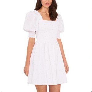 XL 1STATE Puff Sleeve Smocked Minidress Ultra White